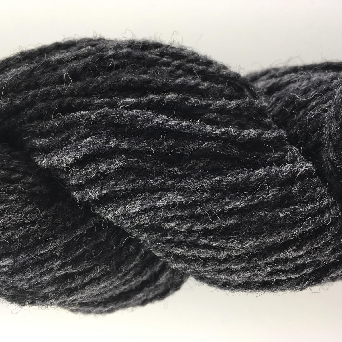 Close-up of a skein of dark grey coloured wool yarn