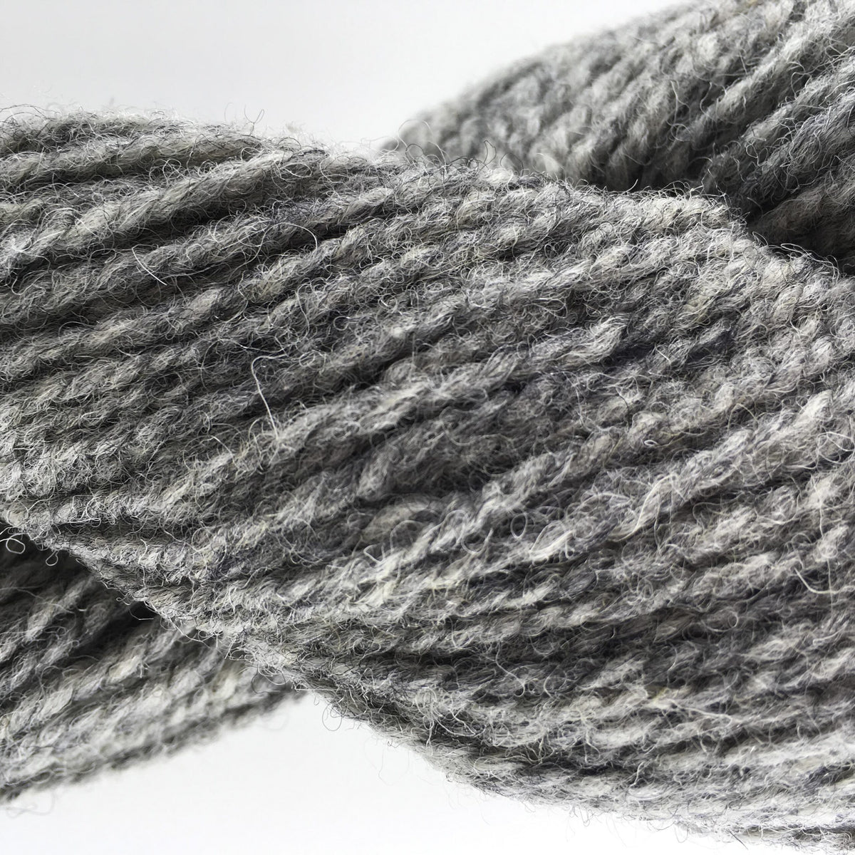 Close-up of a skein of light grey coloured wool yarn