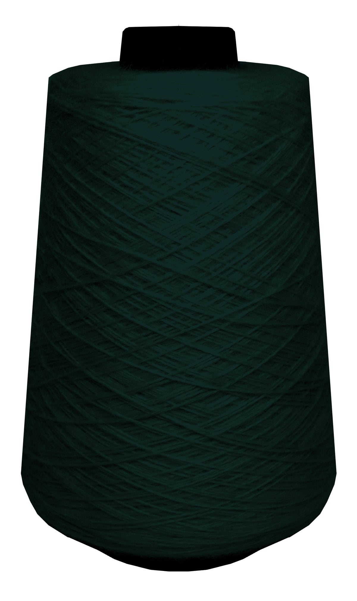 Large spool of dark green wool yarn