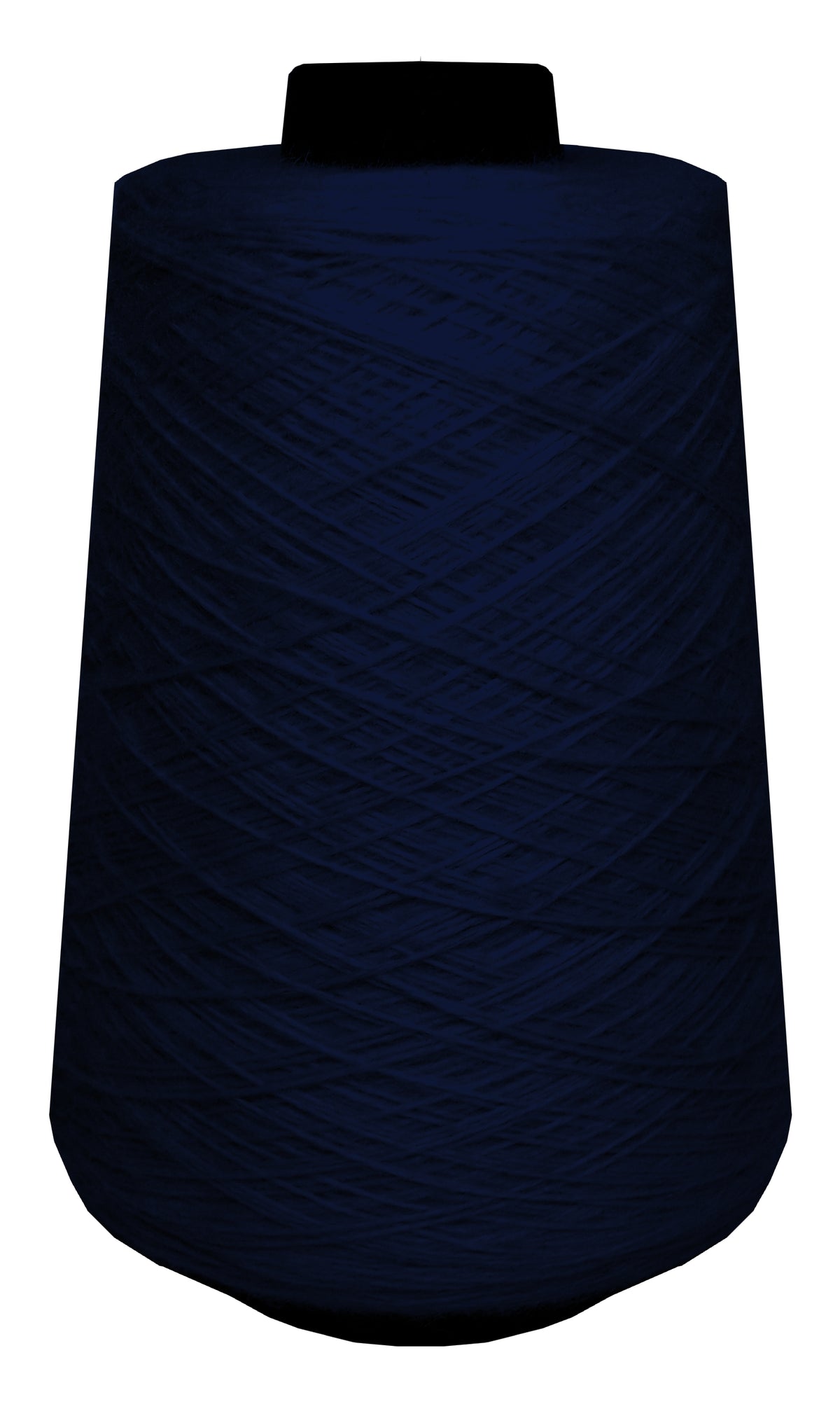 Large spool of dark blue wool yarn
