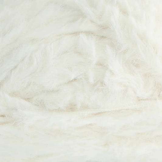 A skein of King Cole Velveteen polyester yarn in Velvet Snow white colour.