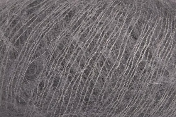 Close-up of grey mohair yarn from Rowan