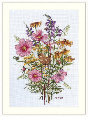 September Flowers and Wren - Cross Stitch Kit