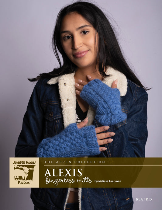 Alexis Fingerless Mitts Leaflet - Juniper Moon Beatrix