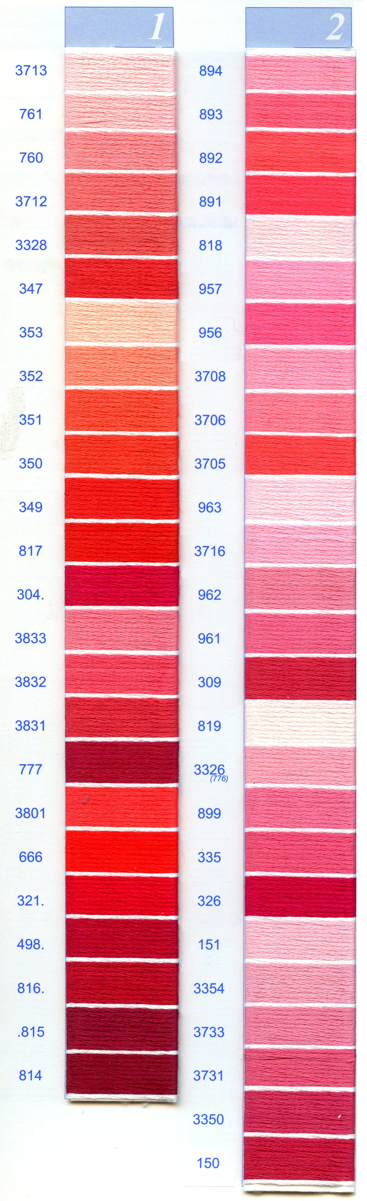 DMC Embroidery Floss Chart - Columns 1 & 2