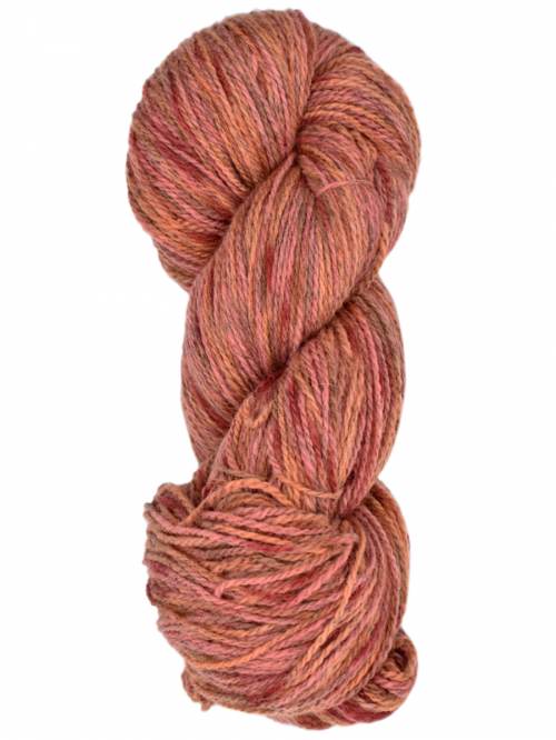 Skein of coral, pink, and orange toned merino yarn