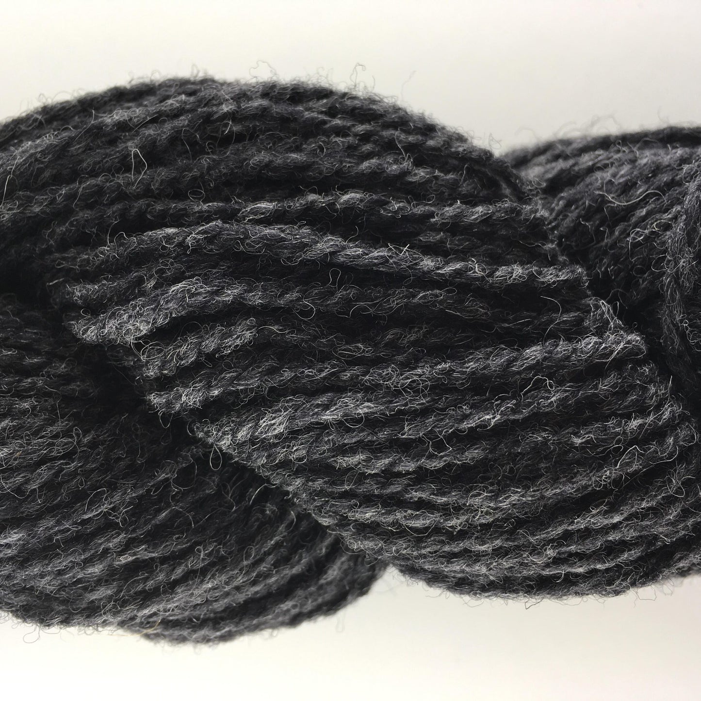 Close-up of a skein of dark grey coloured wool yarn