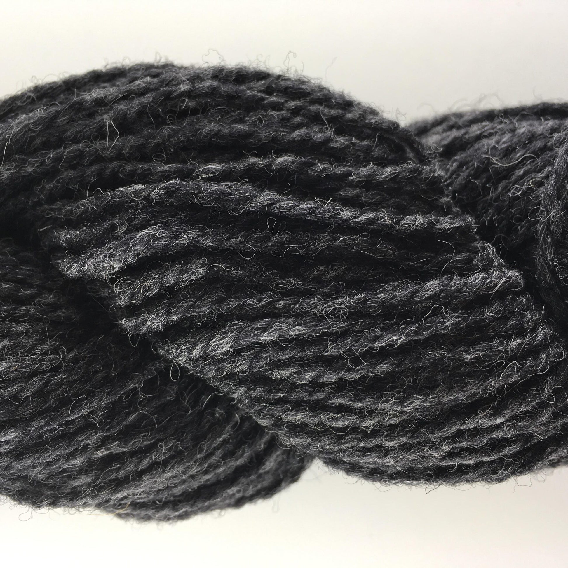 Close-up of a skein of dark grey coloured wool yarn