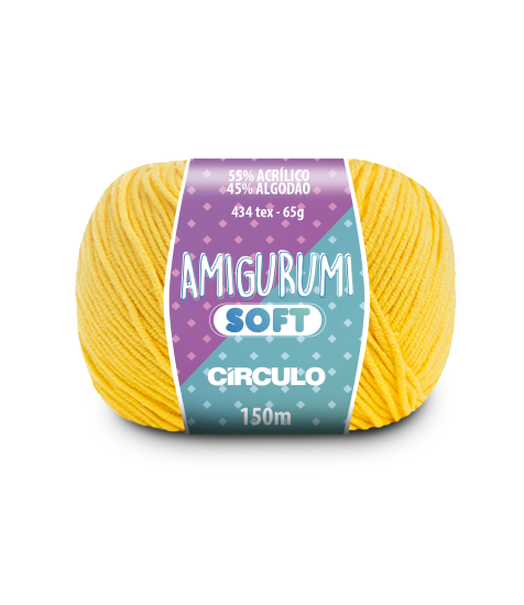 A ball of yellow acrylic and cotton blend yarn labeled 'Amigurumi (Soft)' by Circulo.