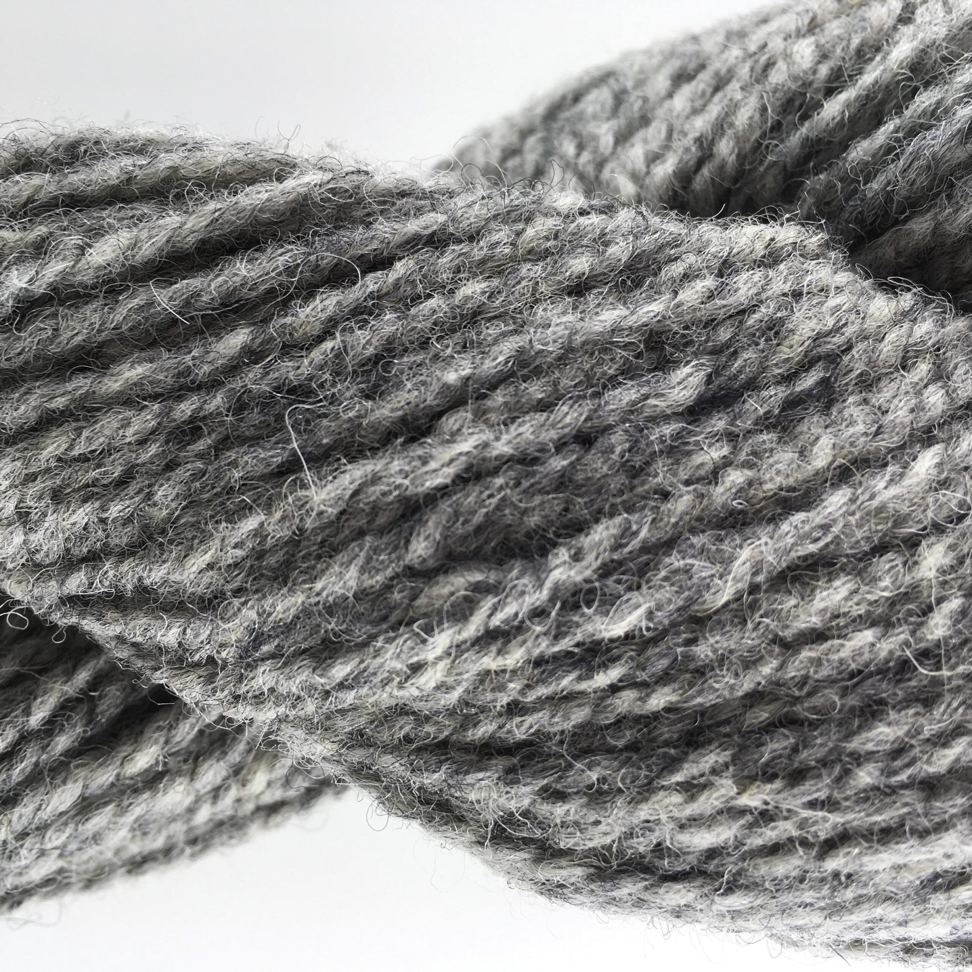 Close-up of a skein of light grey coloured wool yarn