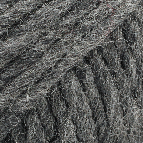 Close-up of a ball of dark grey-colored wool yarn from Drops