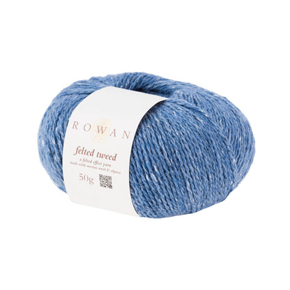 Ball of light blue tweed yarn with a Rowan label 