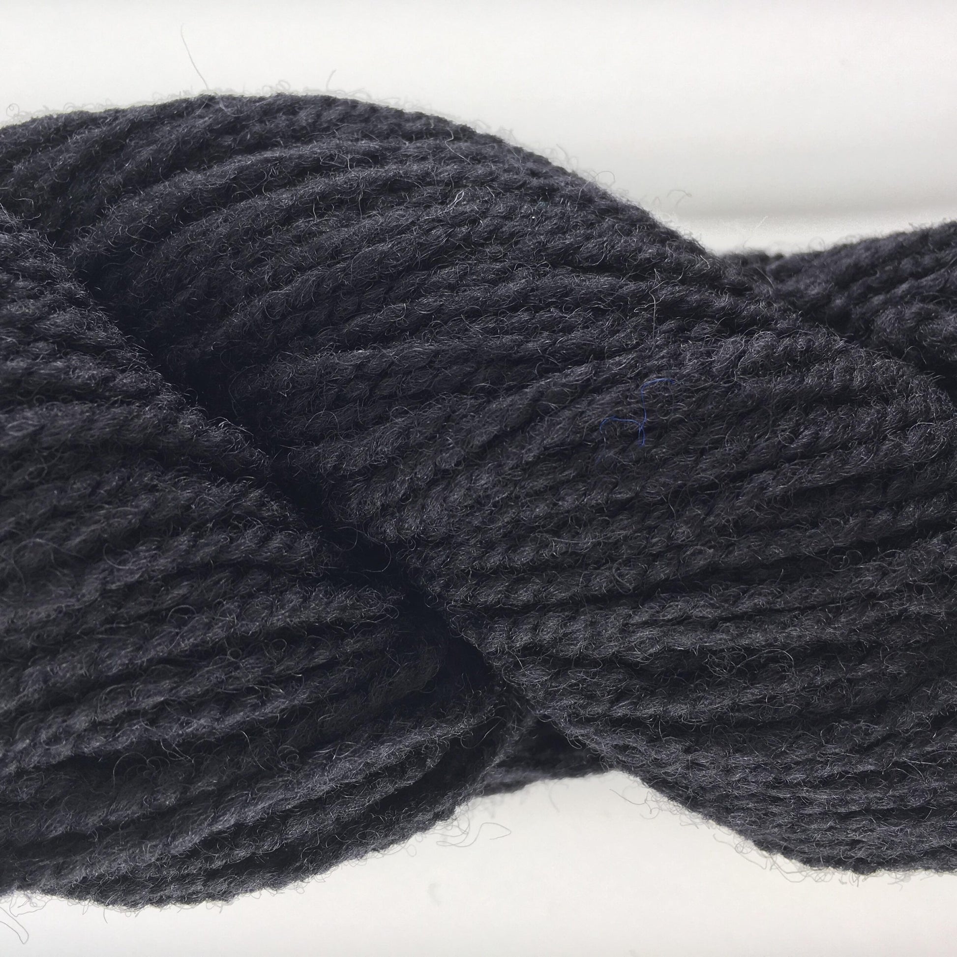 Close-up of a skein of black coloured wool yarn
