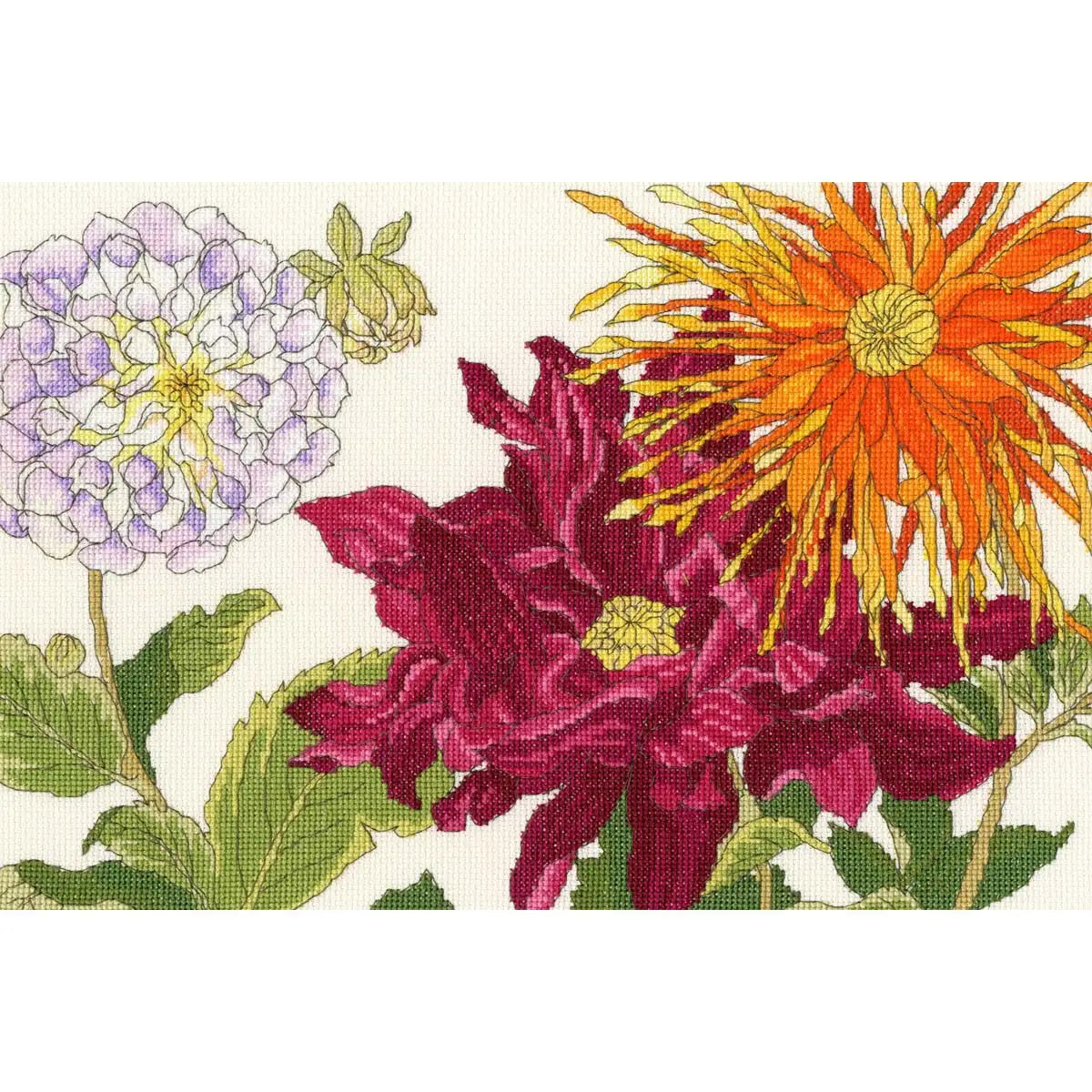 Dahlia Blooms - Cross Stitch Kit.