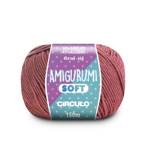 A ball of dark rose pink acrylic and cotton blend yarn labeled 'Amigurumi (Soft)' by Circulo.