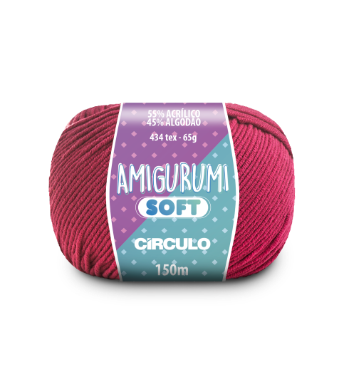 A ball of magenta acrylic and cotton blend yarn labeled 'Amigurumi (Soft)' by Circulo.