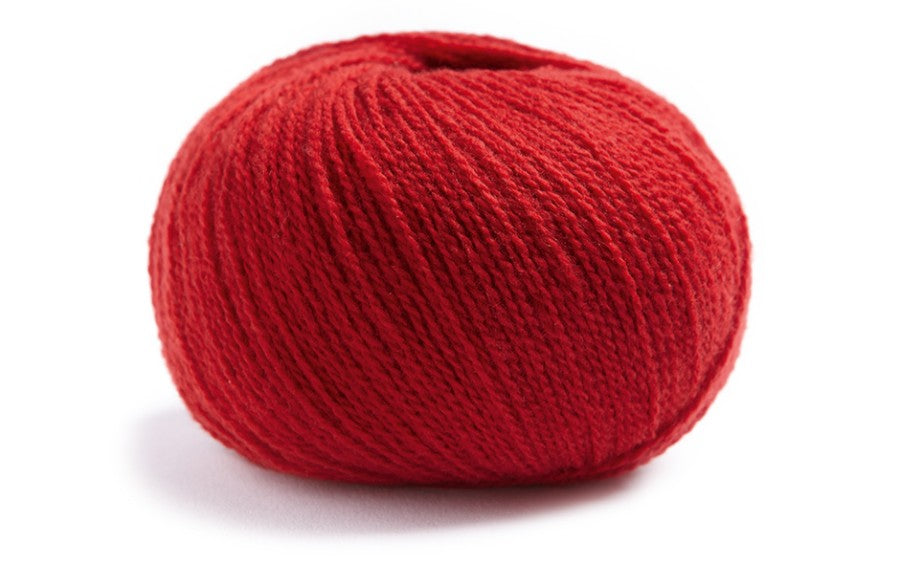 Red ball of merino wool and cashmere yarn from Lamana