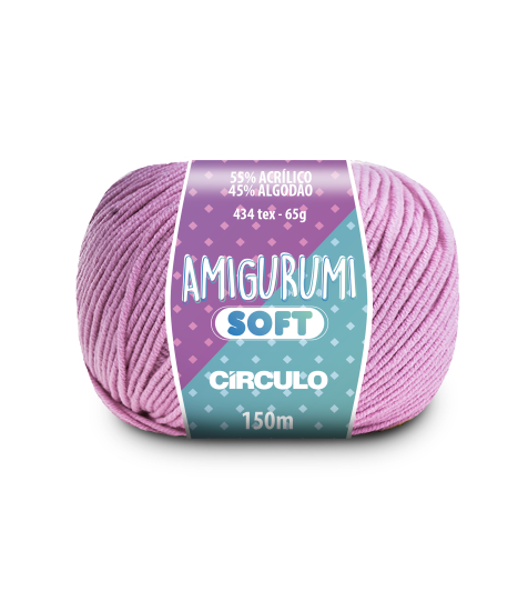 A ball of lilac purple acrylic and cotton blend yarn labeled 'Amigurumi (Soft)' by Circulo.