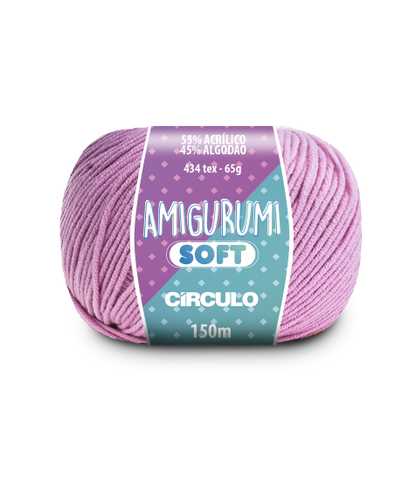 A ball of lilac purple acrylic and cotton blend yarn labeled 'Amigurumi (Soft)' by Circulo.