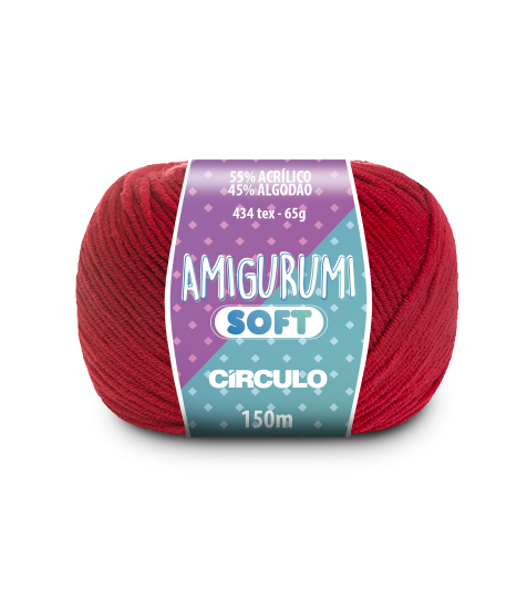 A ball of red acrylic and cotton blend yarn labeled 'Amigurumi (Soft)' by Circulo.