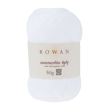 Ball of white cotton yarn with a Rowan label