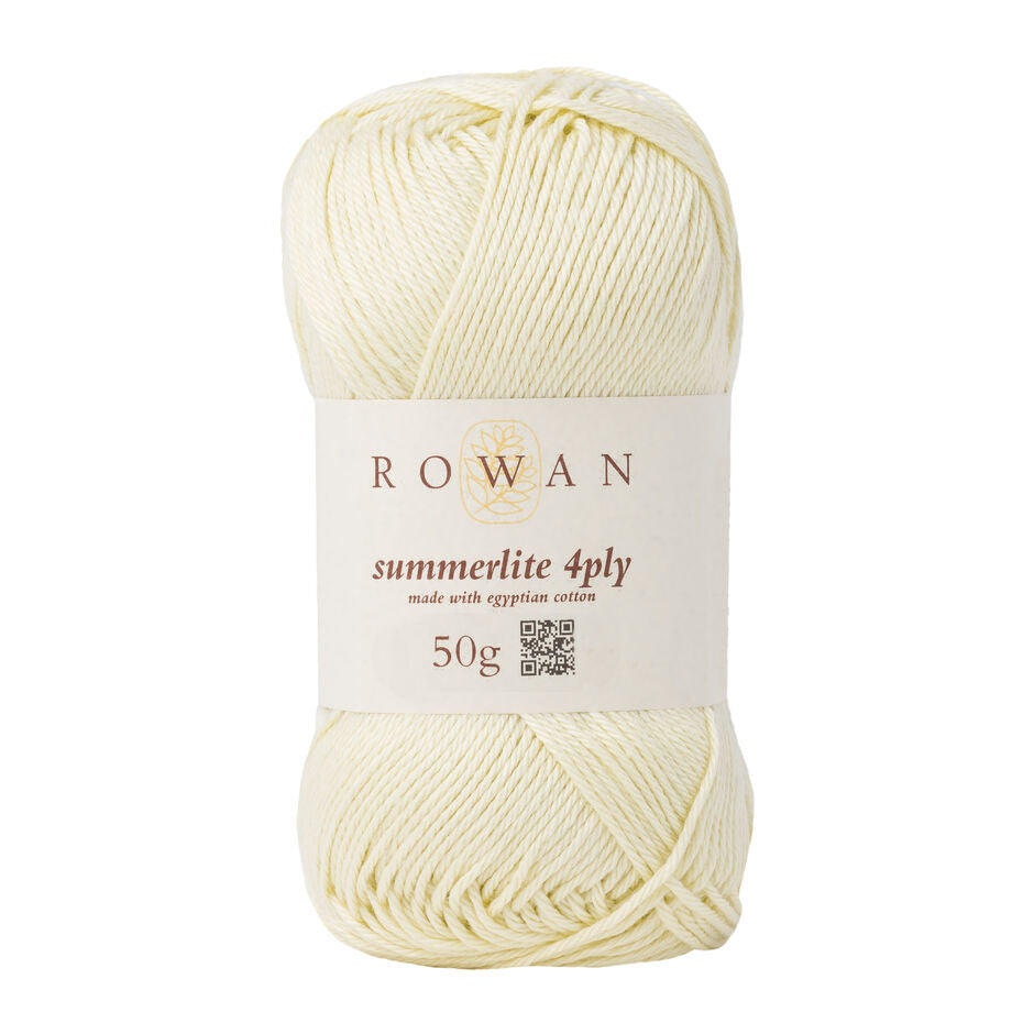 Ball of cream cotton yarn with a Rowan label
