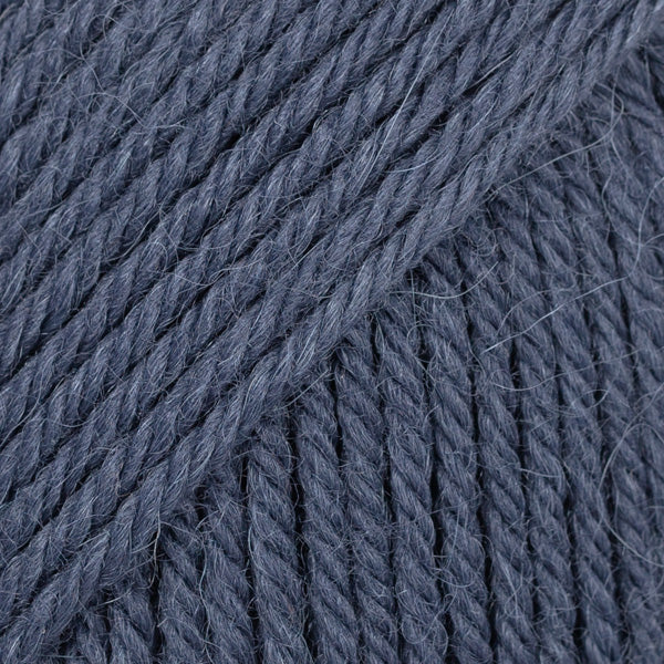 Close-up of blue-grey wool and alpaca yarn from Drops