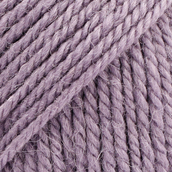 Close-up of grey-pruple wool and alpaca yarn from Drops