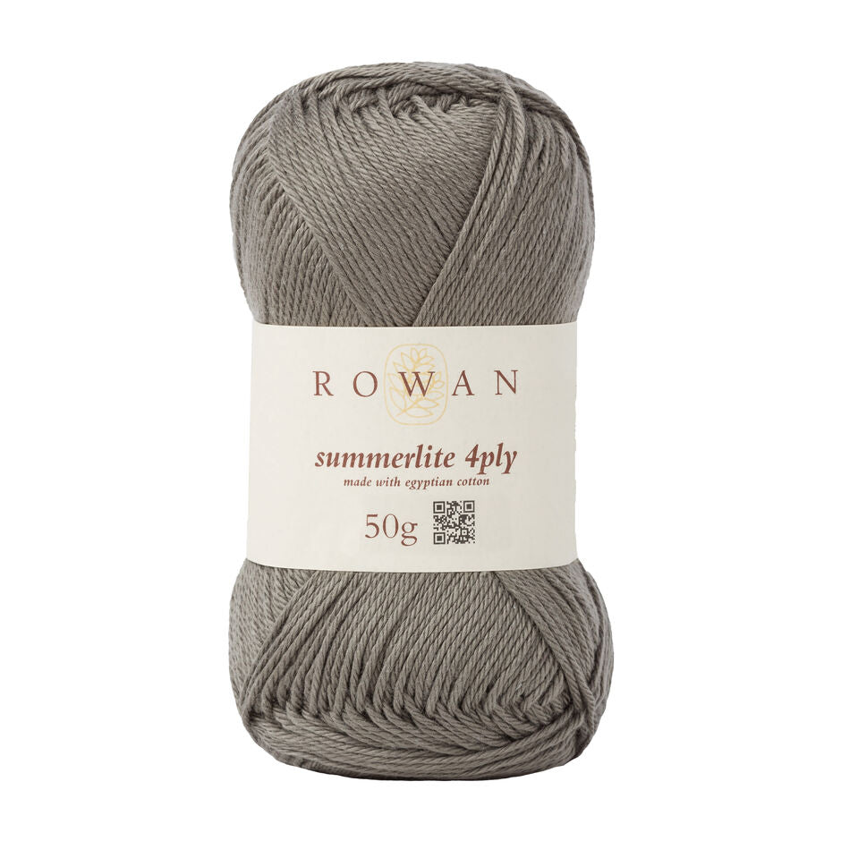 Ball of pale brown cotton yarn with a Rowan label