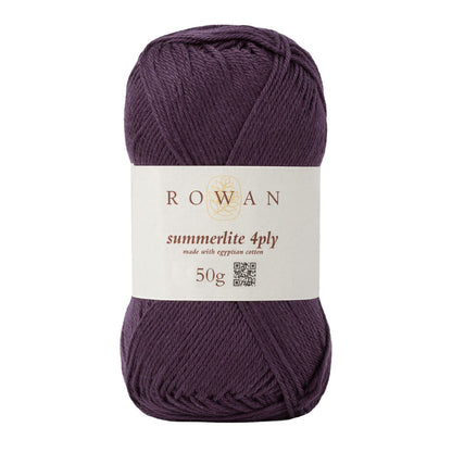 Ball of plum cotton yarn with a Rowan label