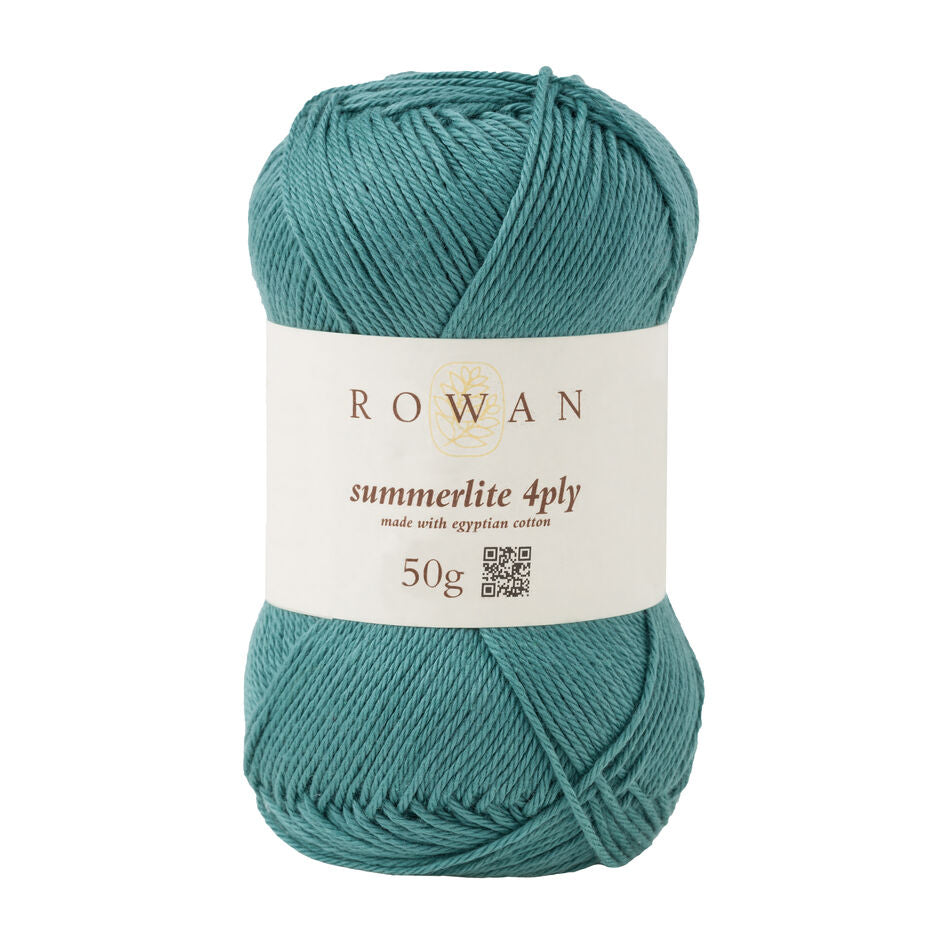 Ball of aqua cotton yarn with a Rowan label