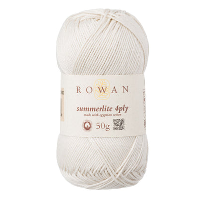 Ball of pale cream cotton yarn with a Rowan label