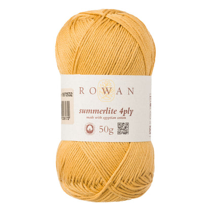 Ball of gold cotton yarn with a Rowan label