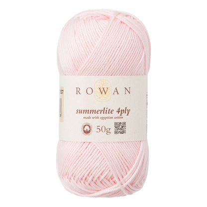 Ball of ballet pink cotton yarn with a Rowan label