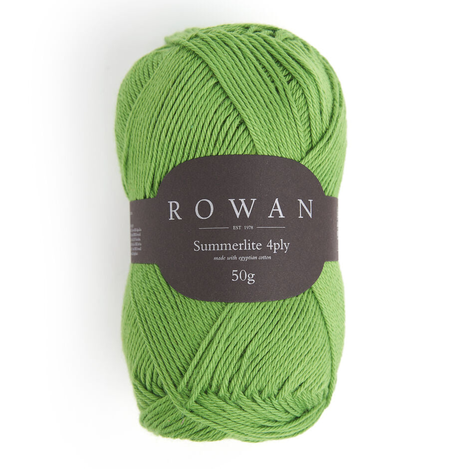 Ball of basil cotton yarn with a Rowan label