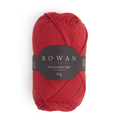 Ball of chili cotton yarn with a Rowan label