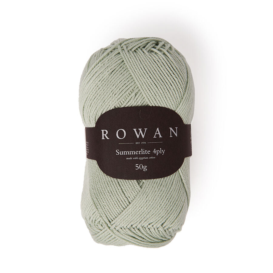 Ball of mint cotton yarn with a Rowan label