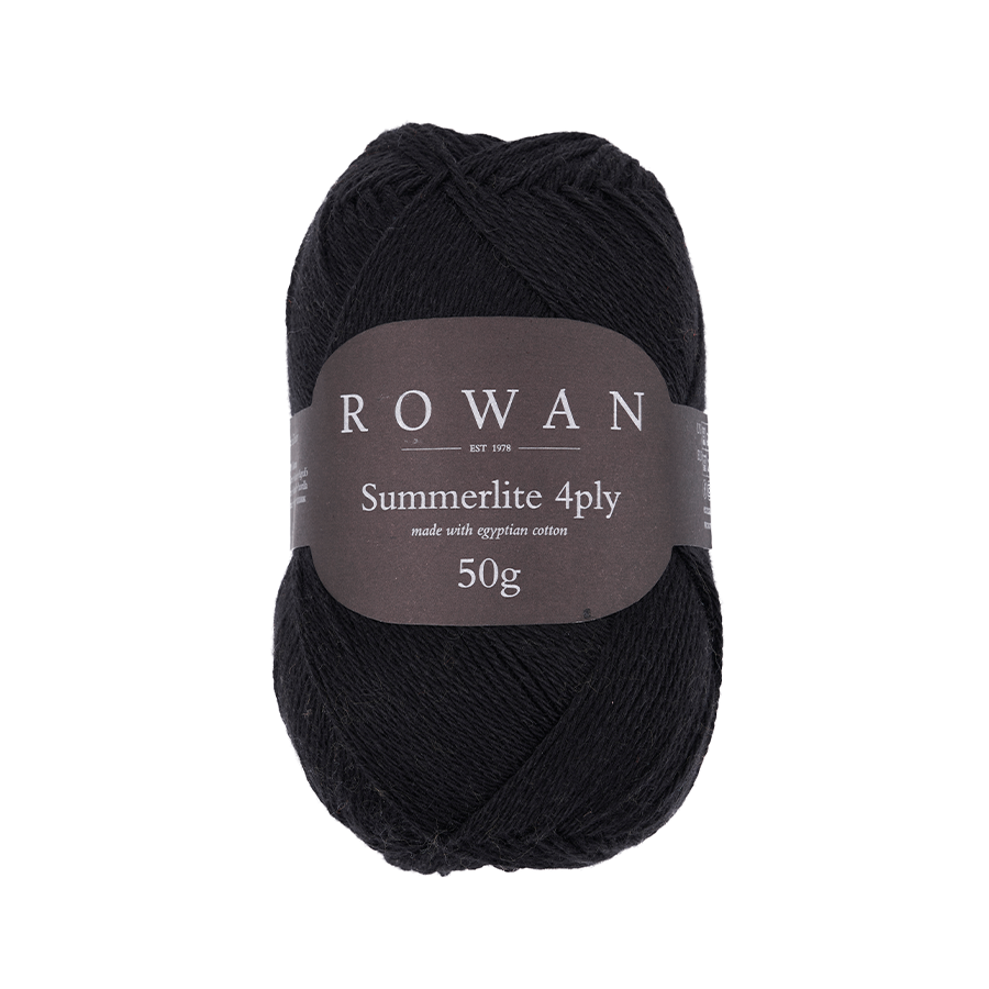 Ball of black cotton yarn with a Rowan label