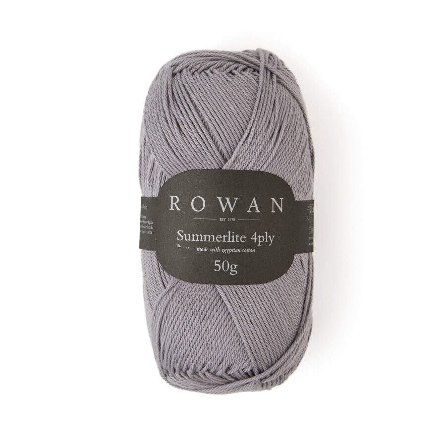 Ball of warm grey cotton yarn with a Rowan label