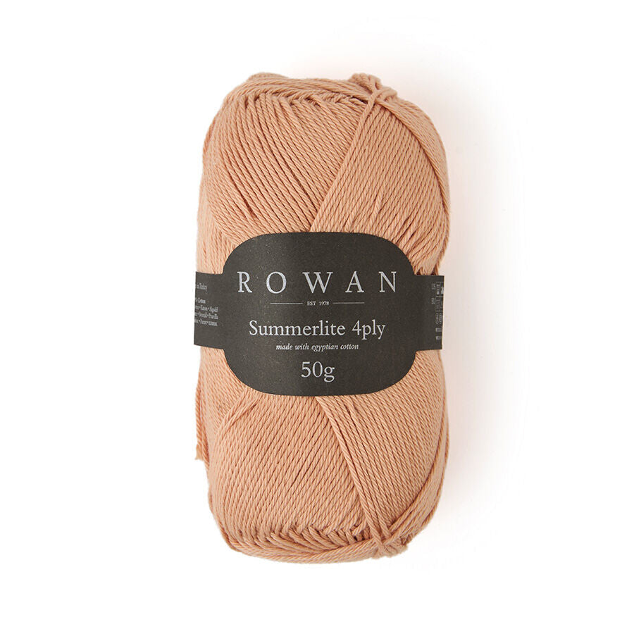 Ball of peach cotton yarn with a Rowan label