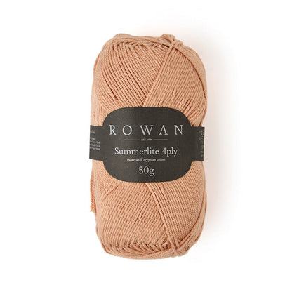 Ball of peach cotton yarn with a Rowan label