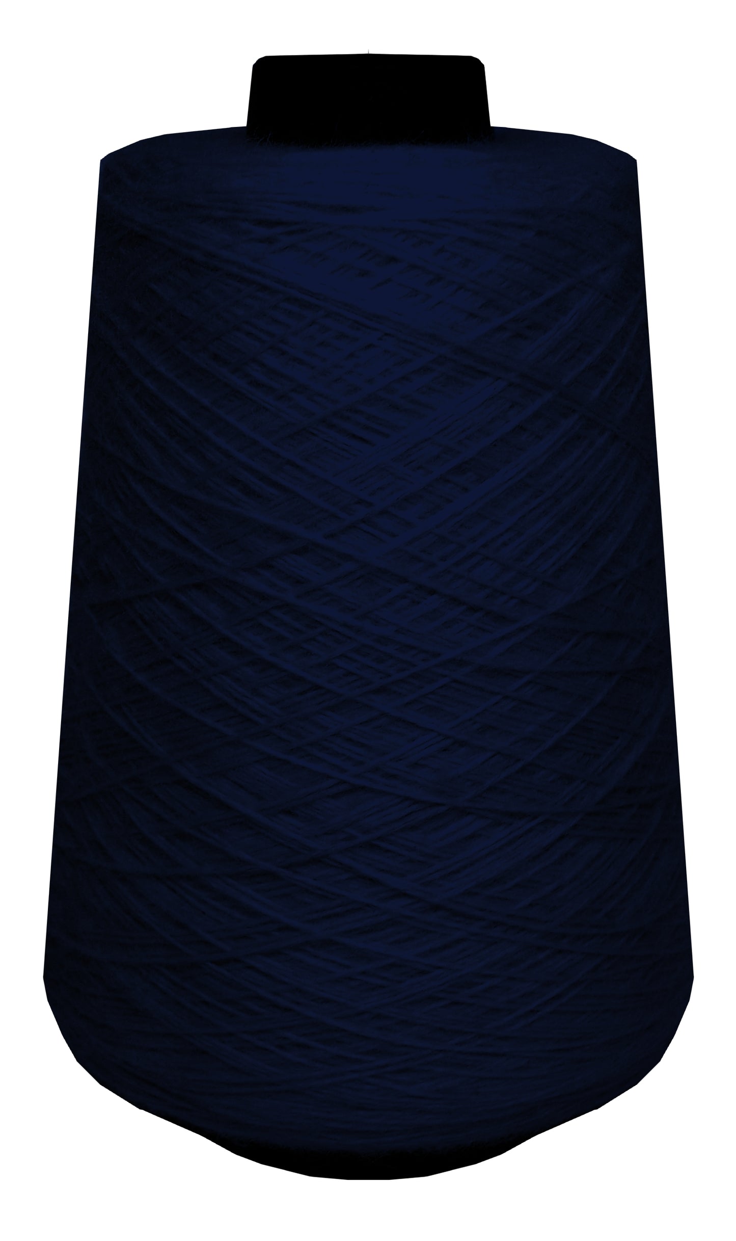 Large spool of dark blue wool yarn