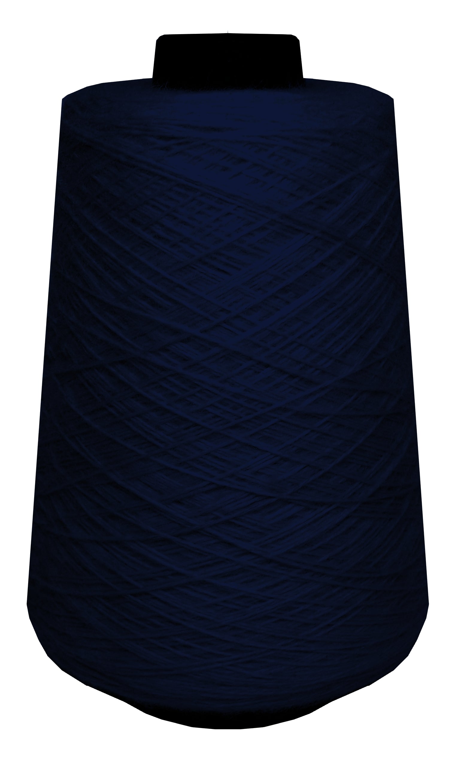 Large spool of dark blue wool yarn