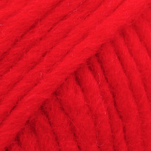 Close-up of a ball of red-colored wool yarn from Drops