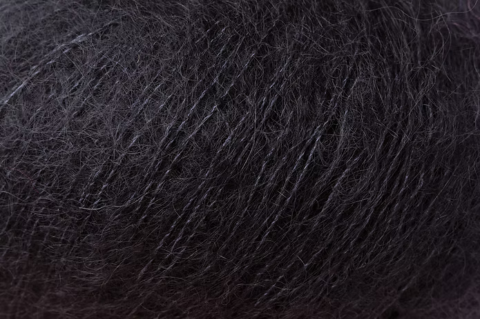 Close-up of black mohair yarn from Rowan