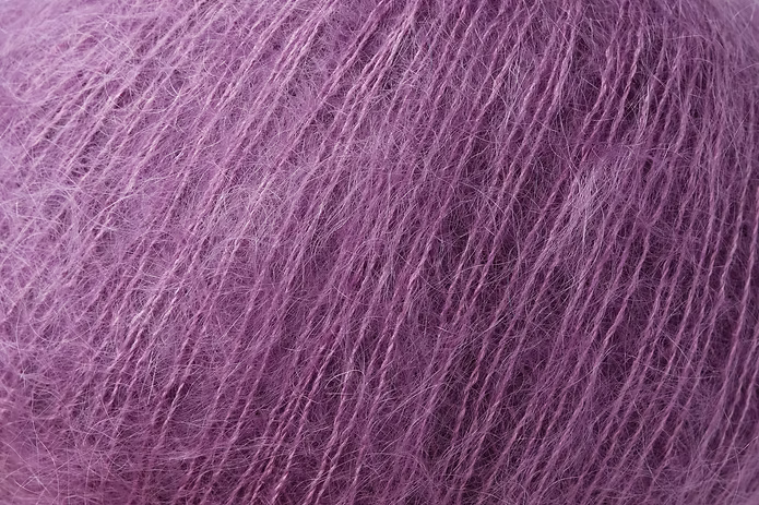 Close-up of pink mohair yarn from Rowan