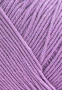A ball of lavender acrylic and cotton blend yarn.