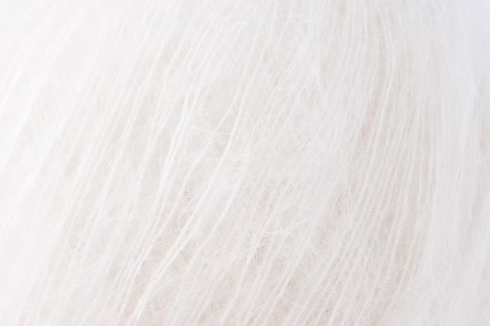 Close-up of white mohair yarn from Rowan