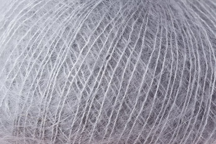 Close-up of pale grey mohair yarn from Rowan