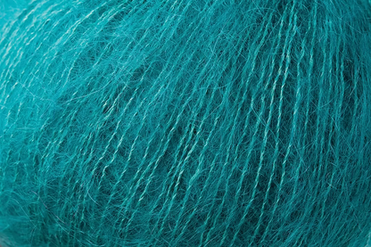 Close-up of turquoise mohair yarn from Rowan